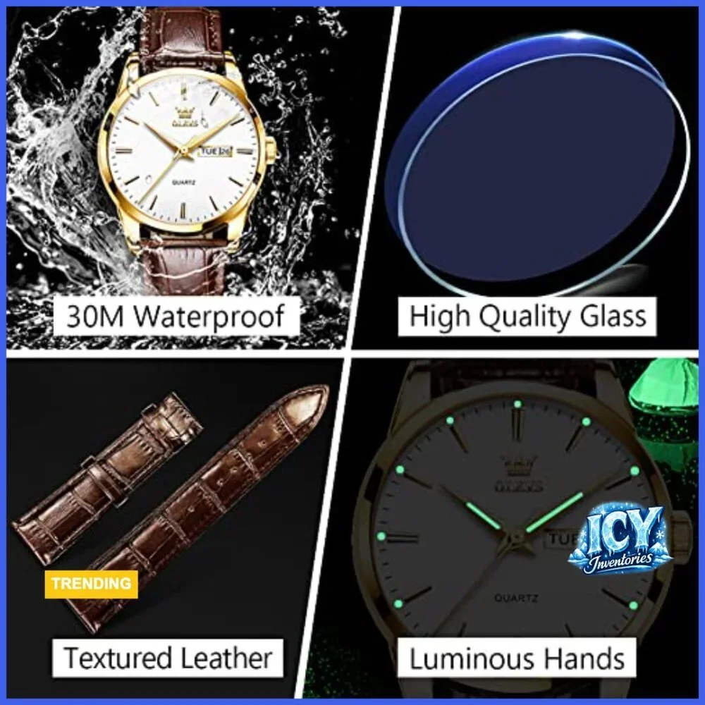 Stainless Steel Analog Quartz Watch with Day Date Luminous Hands